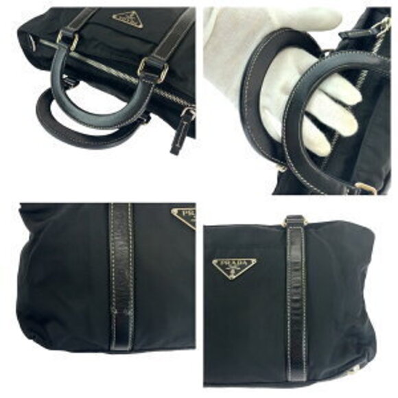 Prada Tessuto triangular logo plate black nylon shoulder handbag - Picture 6 of 10